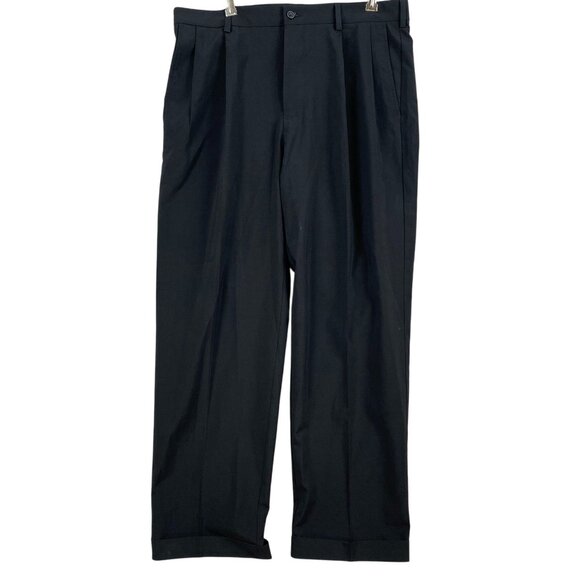 Ben Hogan Mens Dress Pants Size 34x30 Black Pleated Polyester Blend Straight Leg - Picture 1 of 12